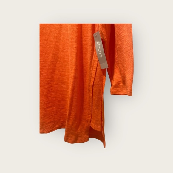 Chico's Cotton Slub Side Vent Tee 3/4 Sleeve Orange Tango Size 2 (12) - Picture 4 of 5